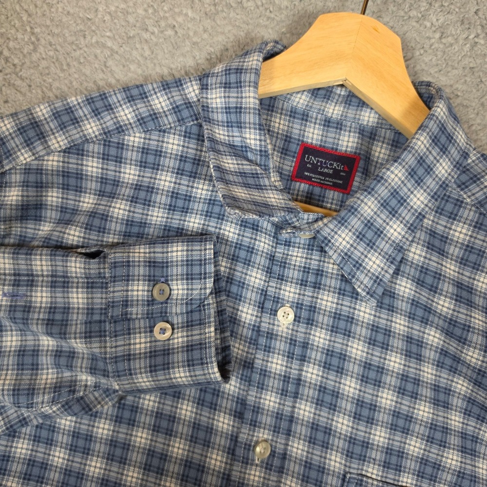 UNTUCKit‎ Button Down Shirt Mens Large Blue Excellent Plaid Long Sleeve Stretch
